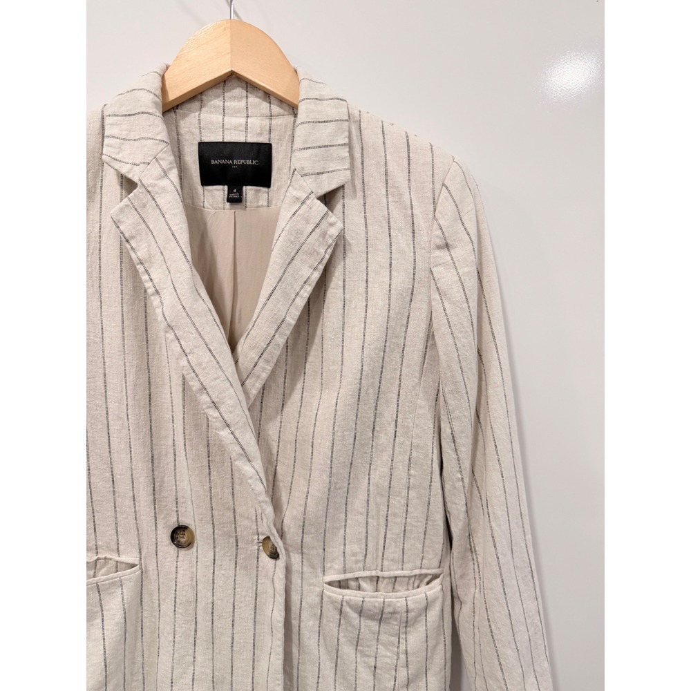 Banana Republic Pinstripe Linen Blend Double Breasted Blazer Cream Beige 4 - Picture 4 of 12